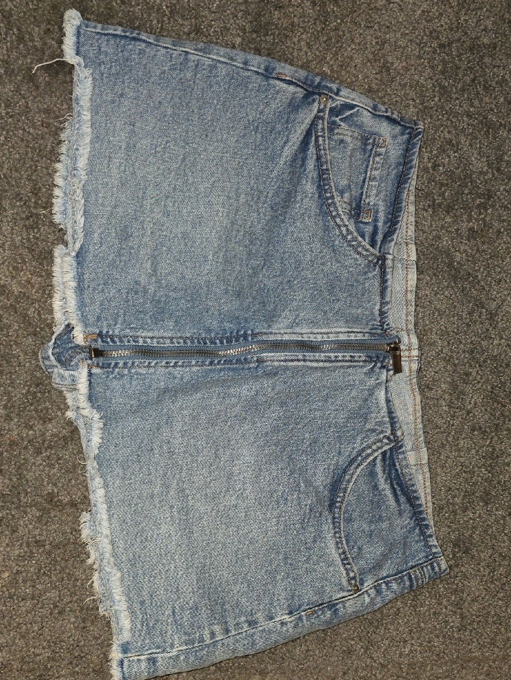 Denim Mini Skort Front Zip - Light Blue